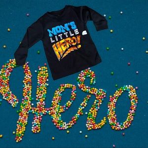 Moms lil Hero Shirt with Metallic Accent Black top